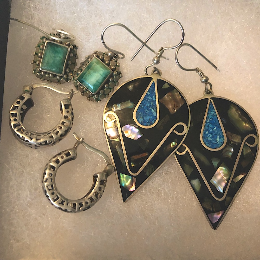 Southwest style sterling silver earring set of three